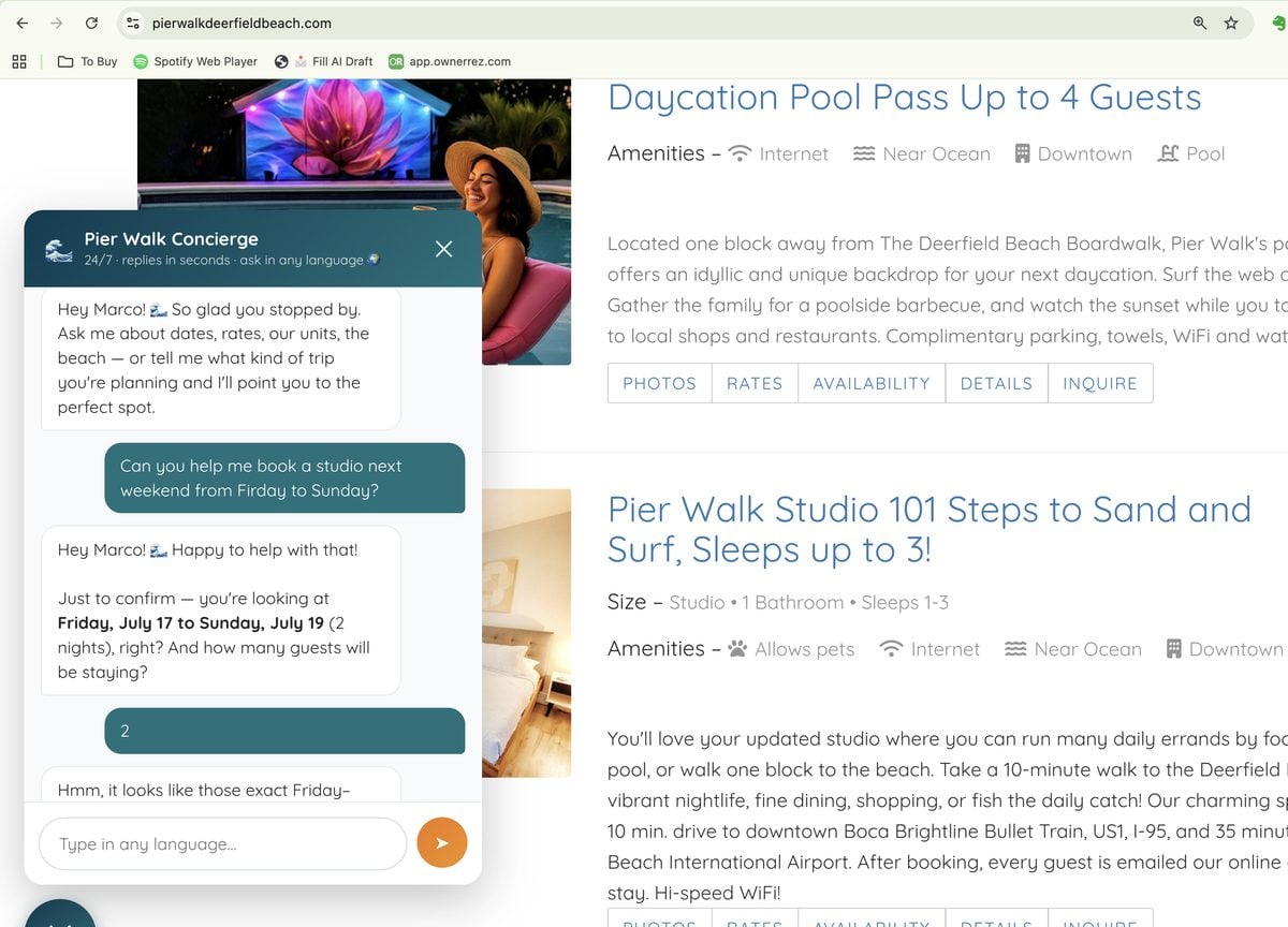 Pier Walk AI concierge live on the website